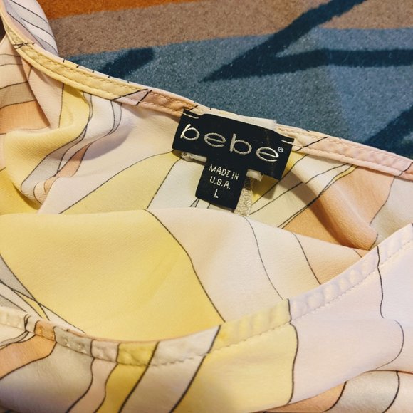 🚨Bebe Silk Pink Yellow Pastel Asymmetrical Dress M L - Picture 8 of 11